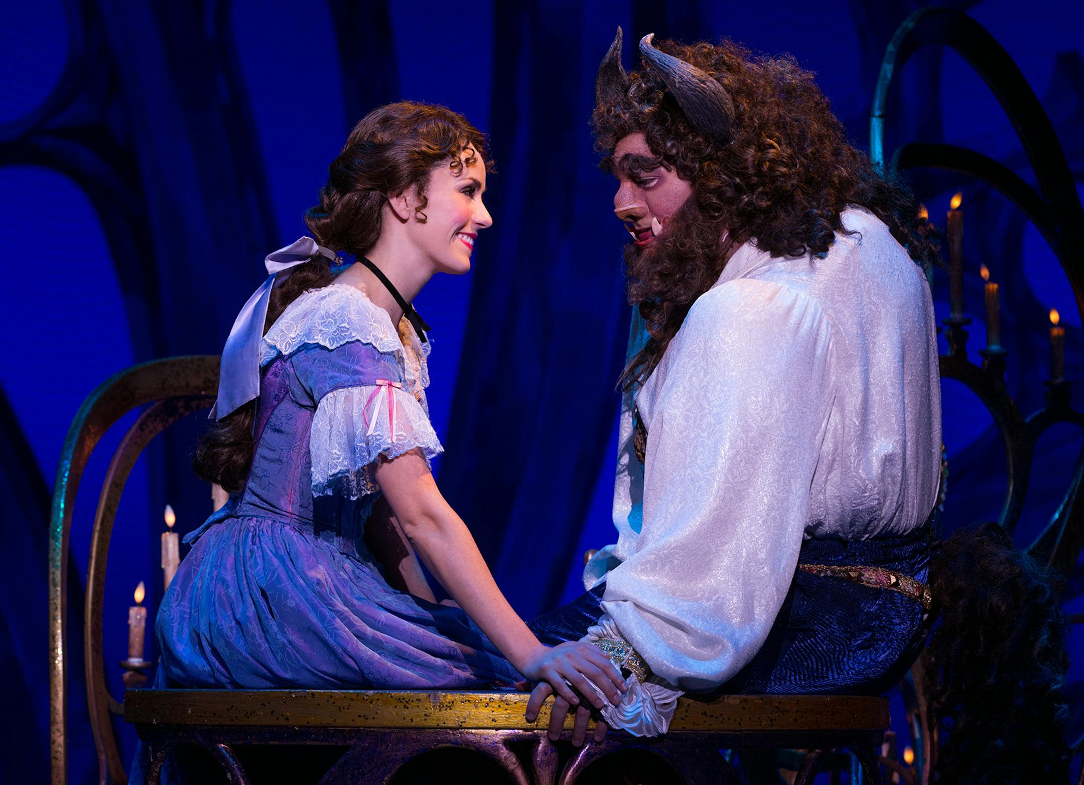 Beast and Belle Jillian Butterfield as Belle and Ryan Everett Wood as Beast in "Disney's Beauty and the Beast." Photo by Matthew Murphy