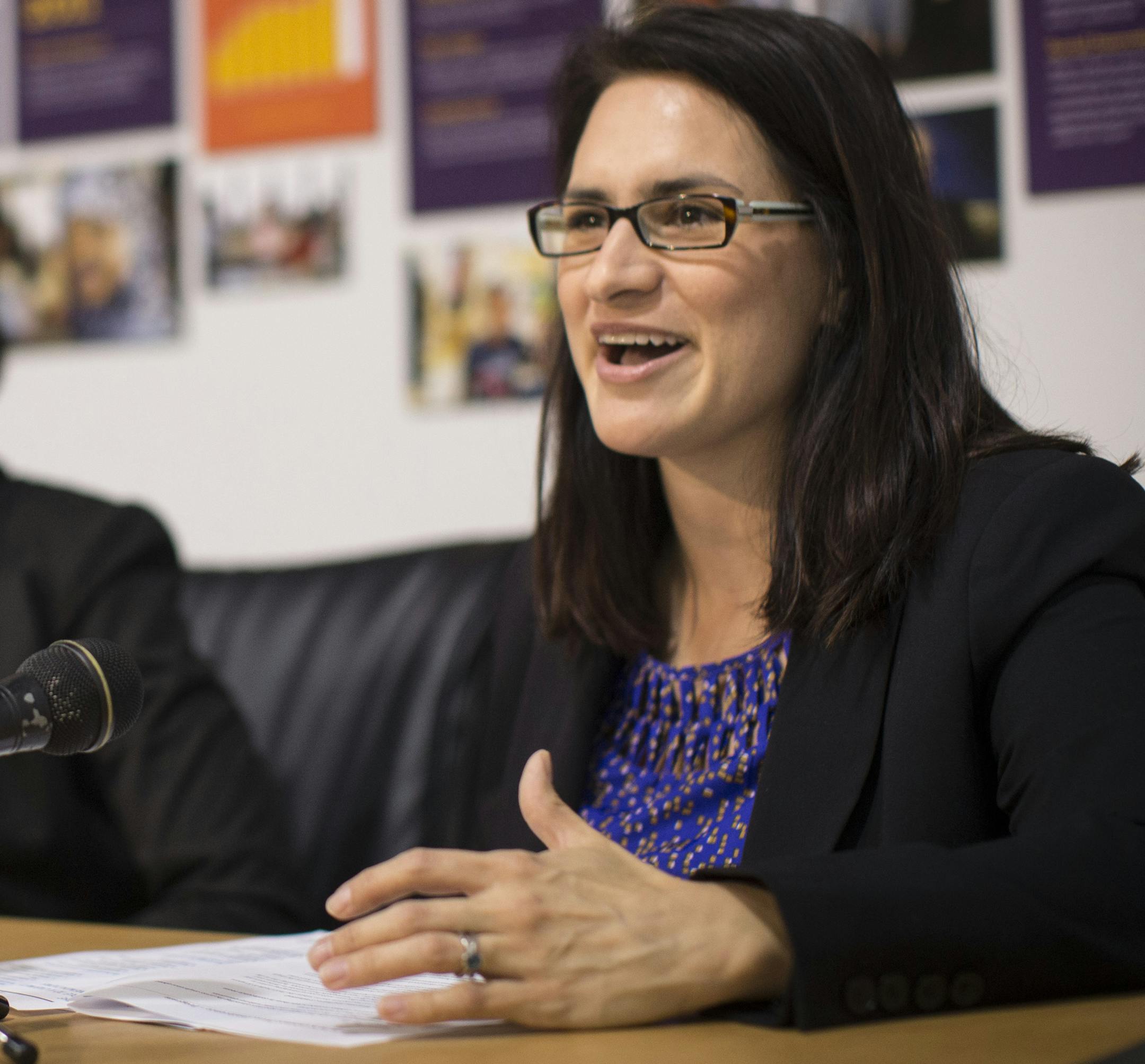 Executive director of the Children's Defense Fund- MN Peggy Flanagan spoke at a press conference where Mayor Betsy Hodges unveiled her Cradle to K Cabinet's final recommendations for improving the lives of very young Minneapolis children and their families at Way to Grow on Monday, May 18, 2015, in Minneapolis, Minn. ] RENEE JONES SCHNEIDER • reneejones@startribune.com The Cradle to K Cabinet is a plan to eliminate disparities for children in the City of Minneapolis prenatally to three ye