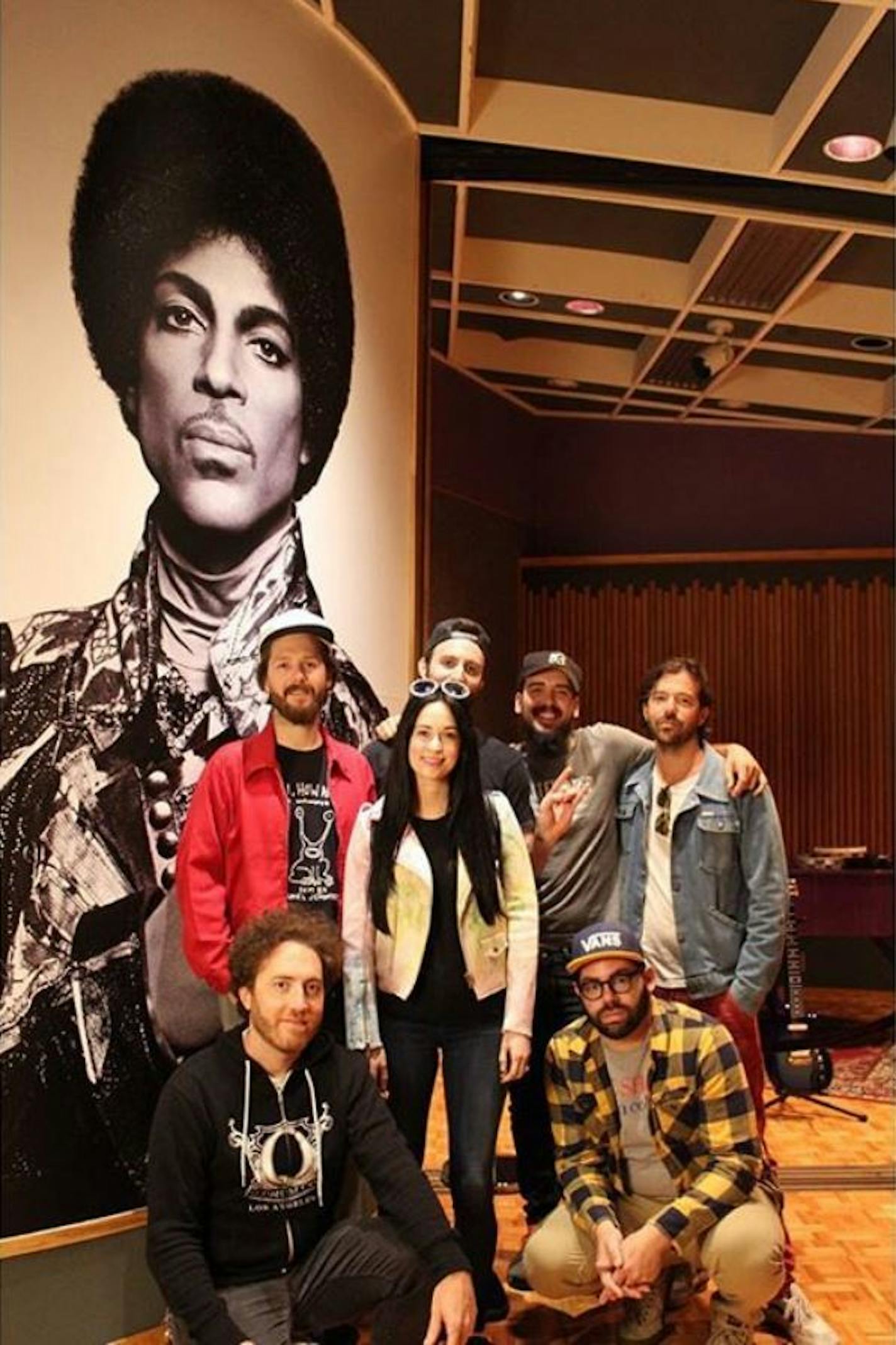 Kacey Musgraves, center, with her band in Paisley Park's main studio room.