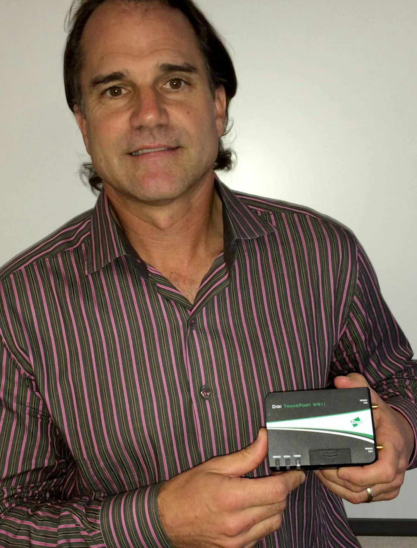 In 2015, Digi CEO Ron Konezny displayed a Digi TransPort WR11, an industrial-grade router that uses 4G LTE networks to transmit data at high speeds from computers to equipment such as ATM machines, digital signage, retail kiosks and widespread machinery