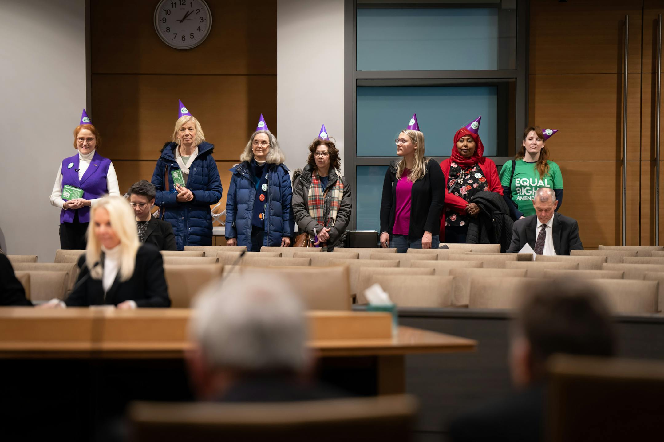 Betty Folliard, left, led a group of Equal Rights Amendment backers around the State Capitol doing an advocacy day.