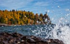 Lake Superior kicked up some spray in front of the peak foliage along the North Shore by Split Rock Lighthouse in October 2019.