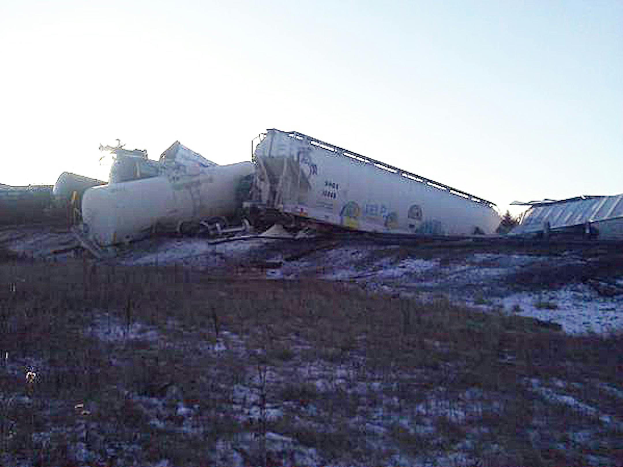 Cars were left straddling the tracks after a train derailment near Wadena.