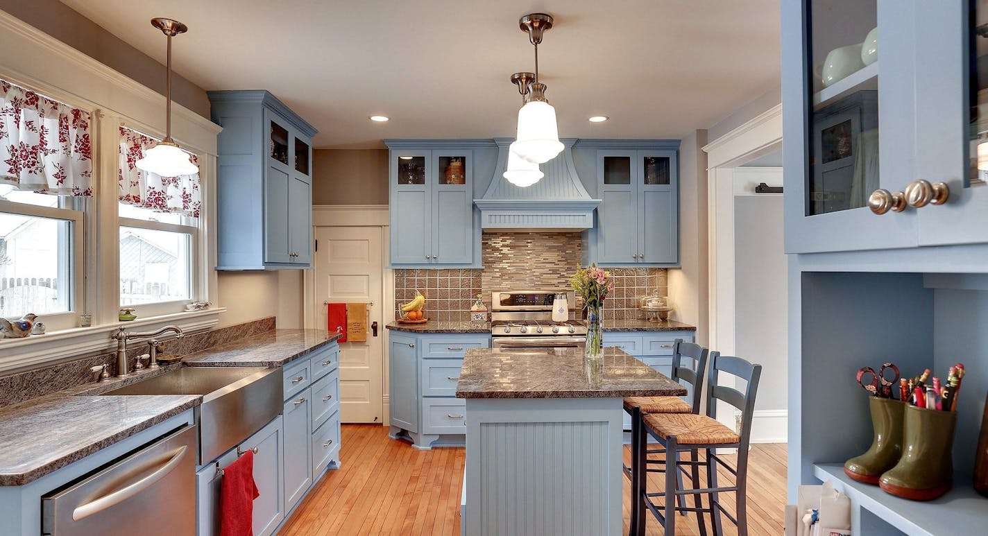 Blue is a trending color for cabinets.