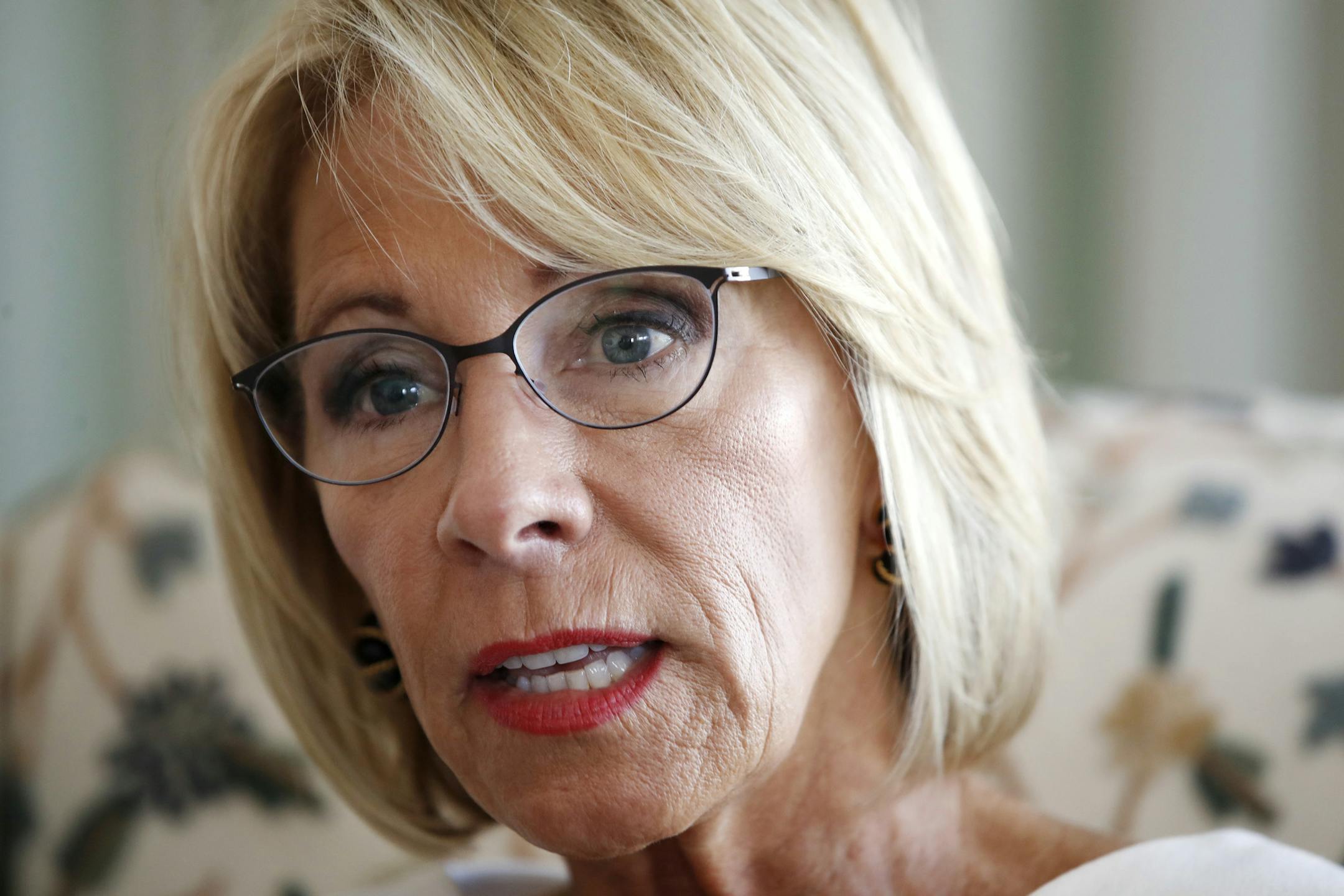 Education Secretary Betsy DeVos is interviewed in her office at the Education Department in Washington, Wednesday, Aug. 9, 2017. DeVos is distancing herself from earlier comments about the nation’s historically black colleges and universities being pioneers of school choice.
In an interview with the Associated Press, she has acknowledged that in the past “racism was rampant and there were no choices” for African-Americans in higher education. (AP Photo/Jacquelyn Martin)