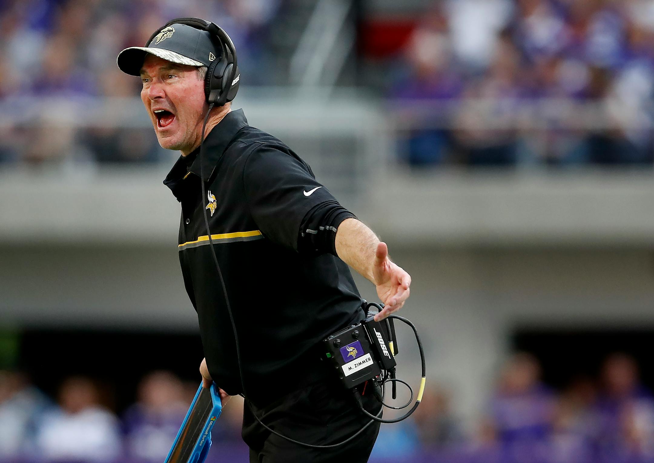 Vikings head coach Mike Zimmer was displeased with a call in the second quarter.