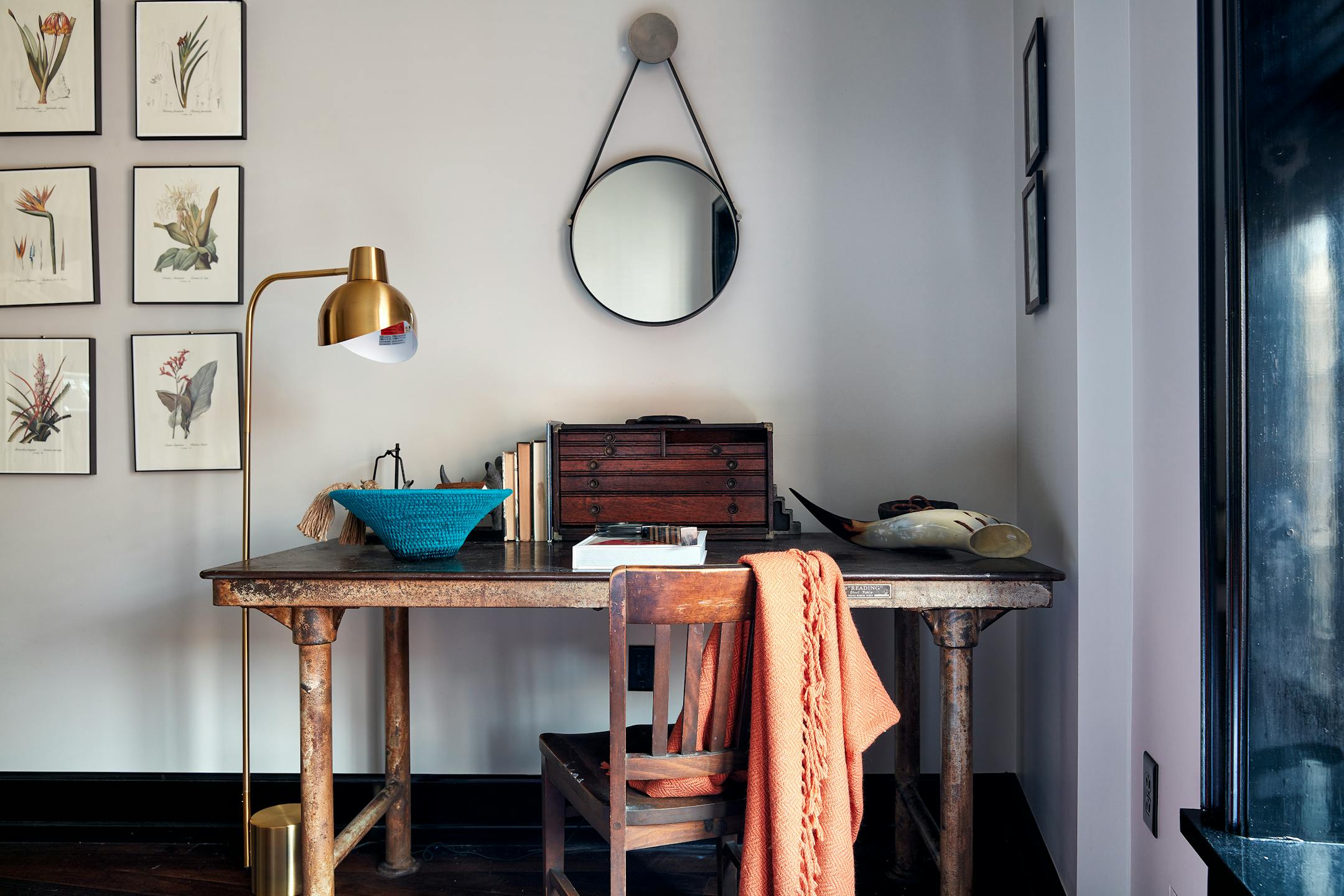 An eclectic mix of treasures from the world, including a hand carved desk creates a unique and welcoming vibe for this work space. (Scott Gabriel Morris/TNS)
