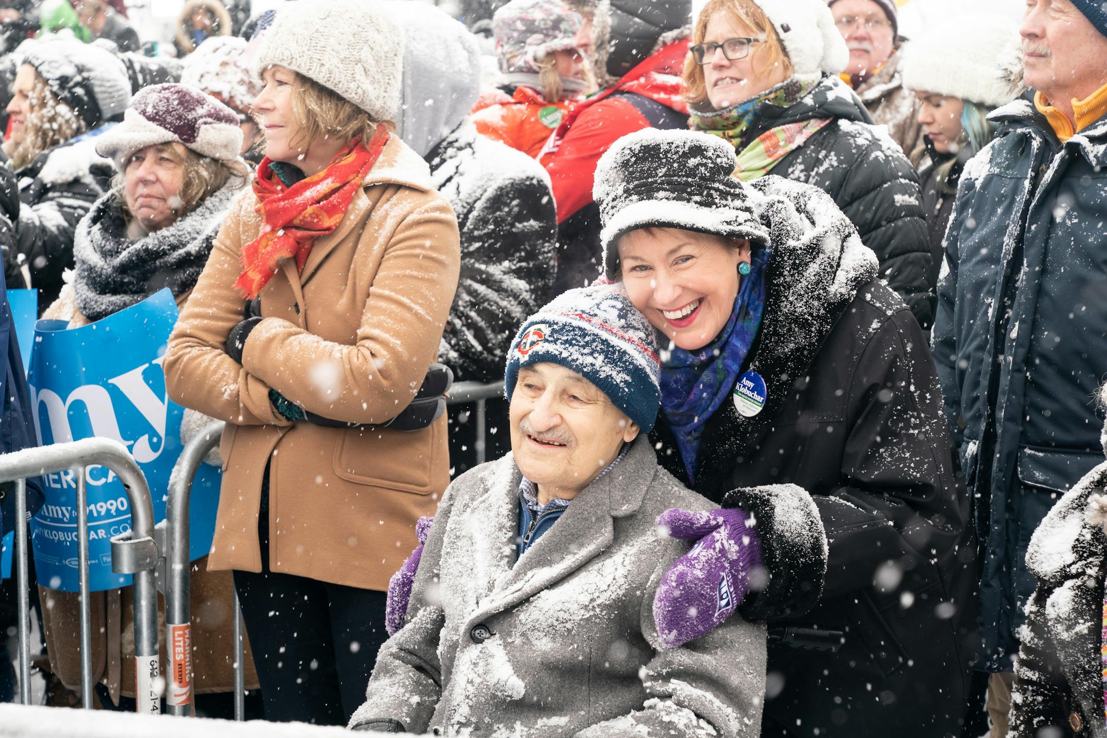 Sen. Amy Klobuchar's father Jim Klobuchar was in the crowd to see her announce her run for president. She made her announcement to run for president from a snowy Boom Island Park in Minneapolis.