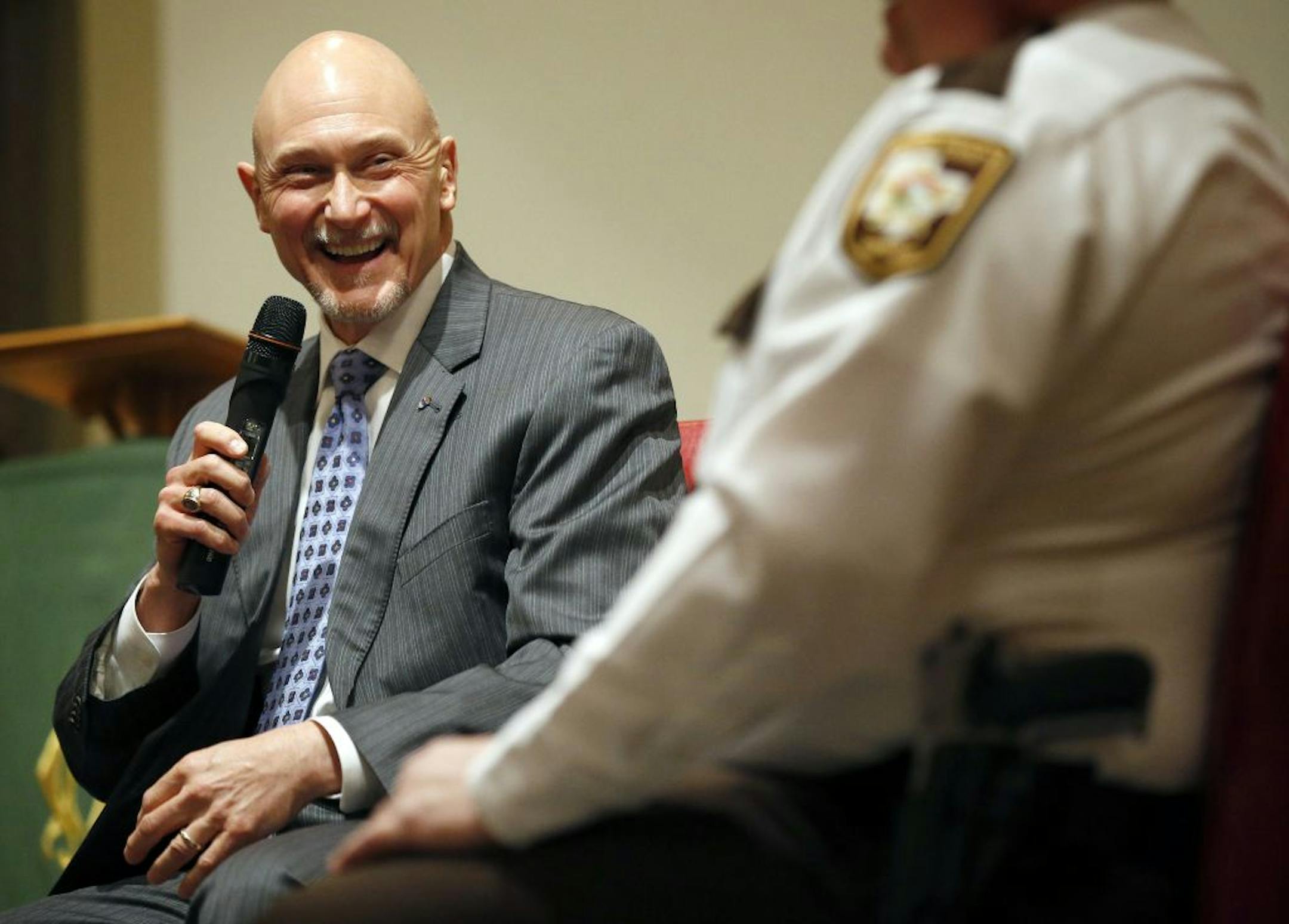 Chaska Police Chief Scott Knight during a talk about guns Shepherd of the Hill Presbyterian Church as part of a community forum series.