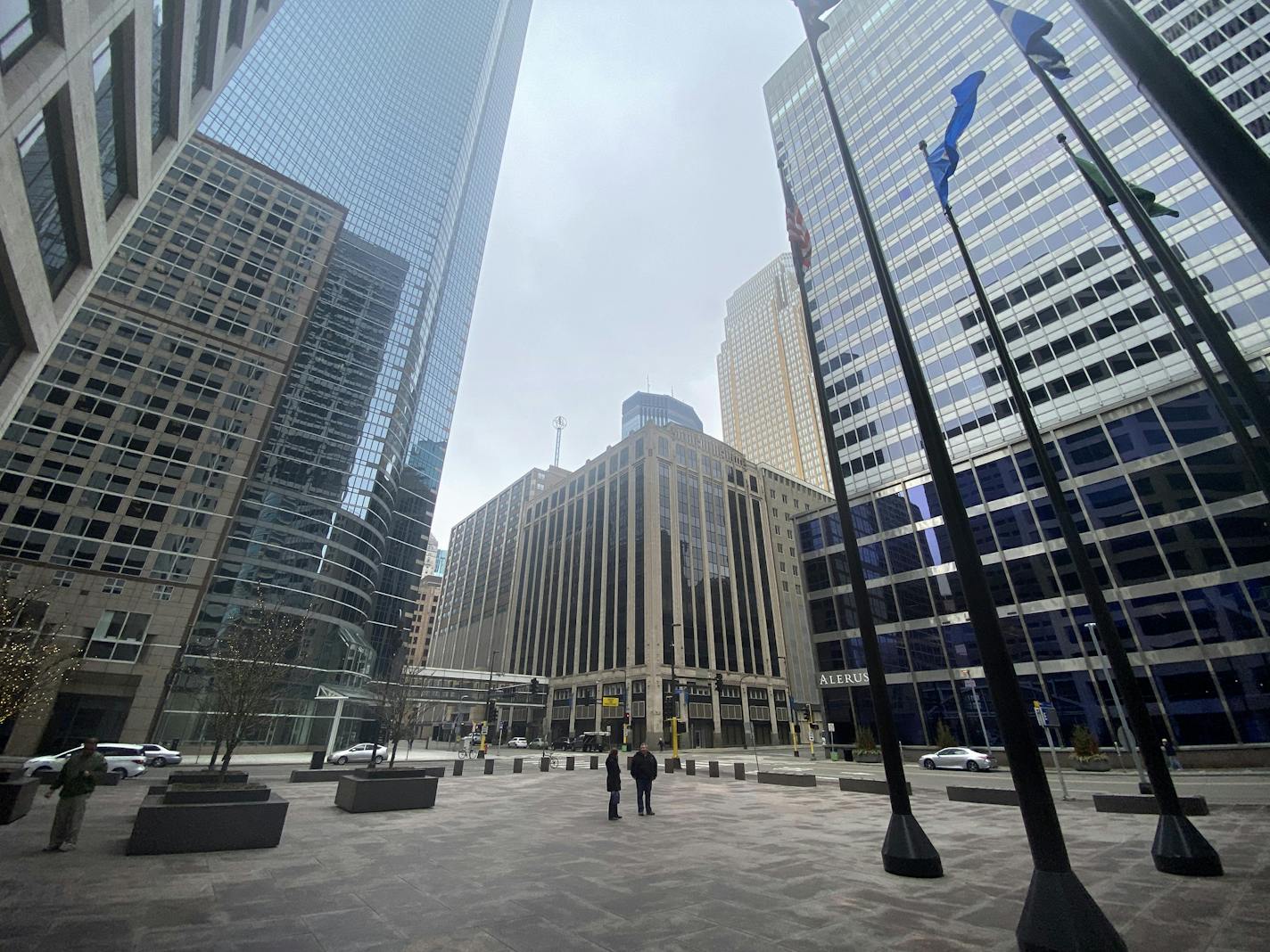 U.S. Bank plaza in downtown Minneapolis was virtually empty over the lunch hour Wednesday.