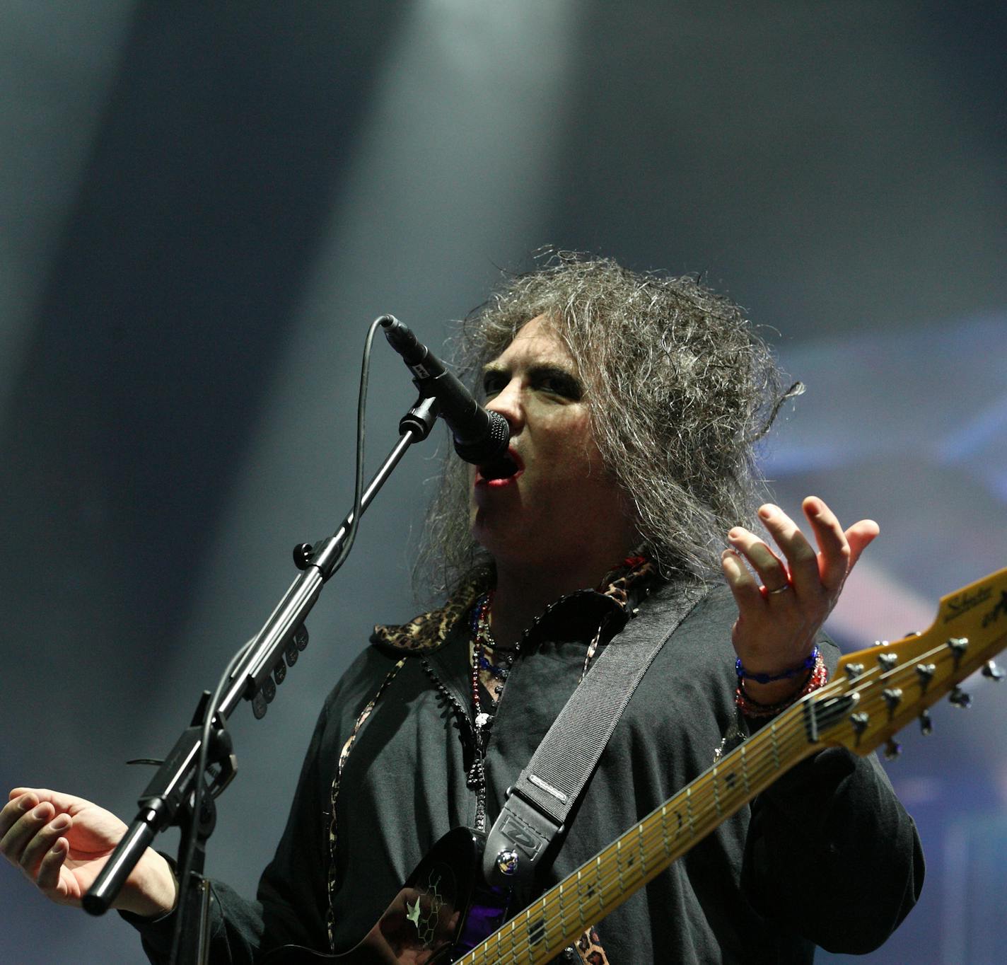 Robert Smith of The Cure performs on day 3 of Lollapalooza 2013 at Grant Park on Sunday, Aug.4, 2013 in Chicago. (Photo by Steve Mitchell/Invision/AP) ORG XMIT: MIN2013081319031663