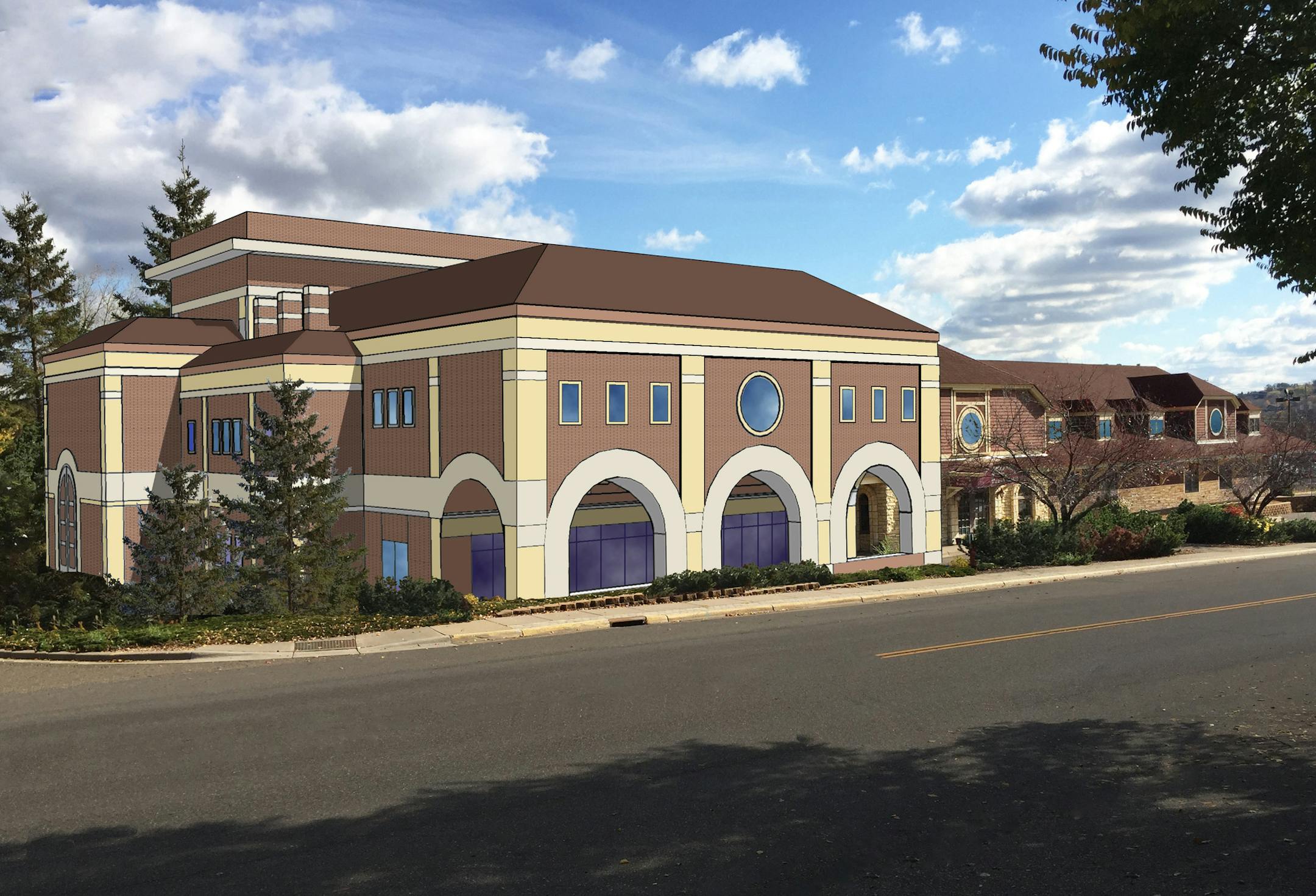 A photo/rendering of planned addition to the oldy Zephyr train depot. The new building would house the Zephyr Theater in Stillwater.