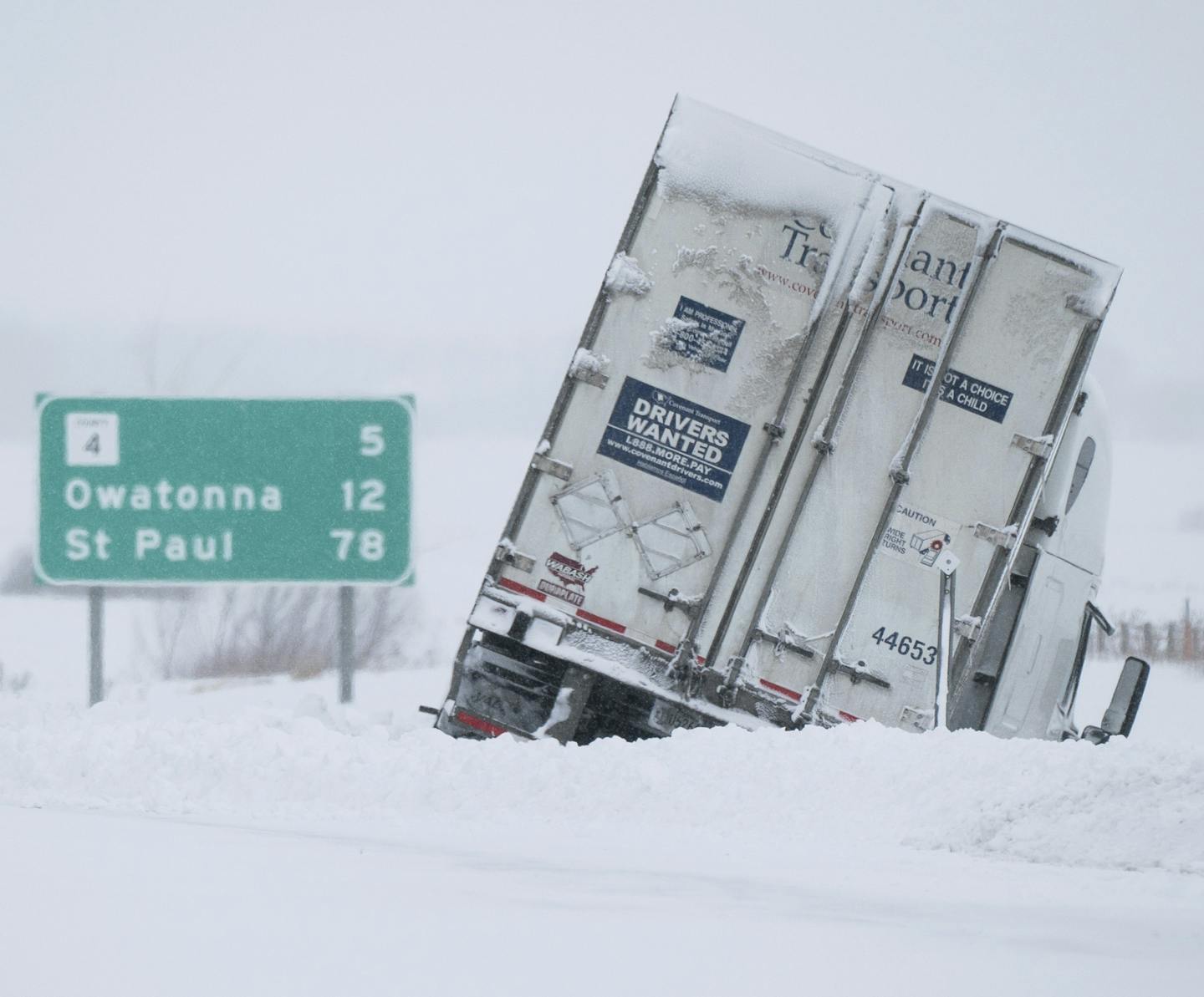 A semi got stuck during one of this winter's many storms.