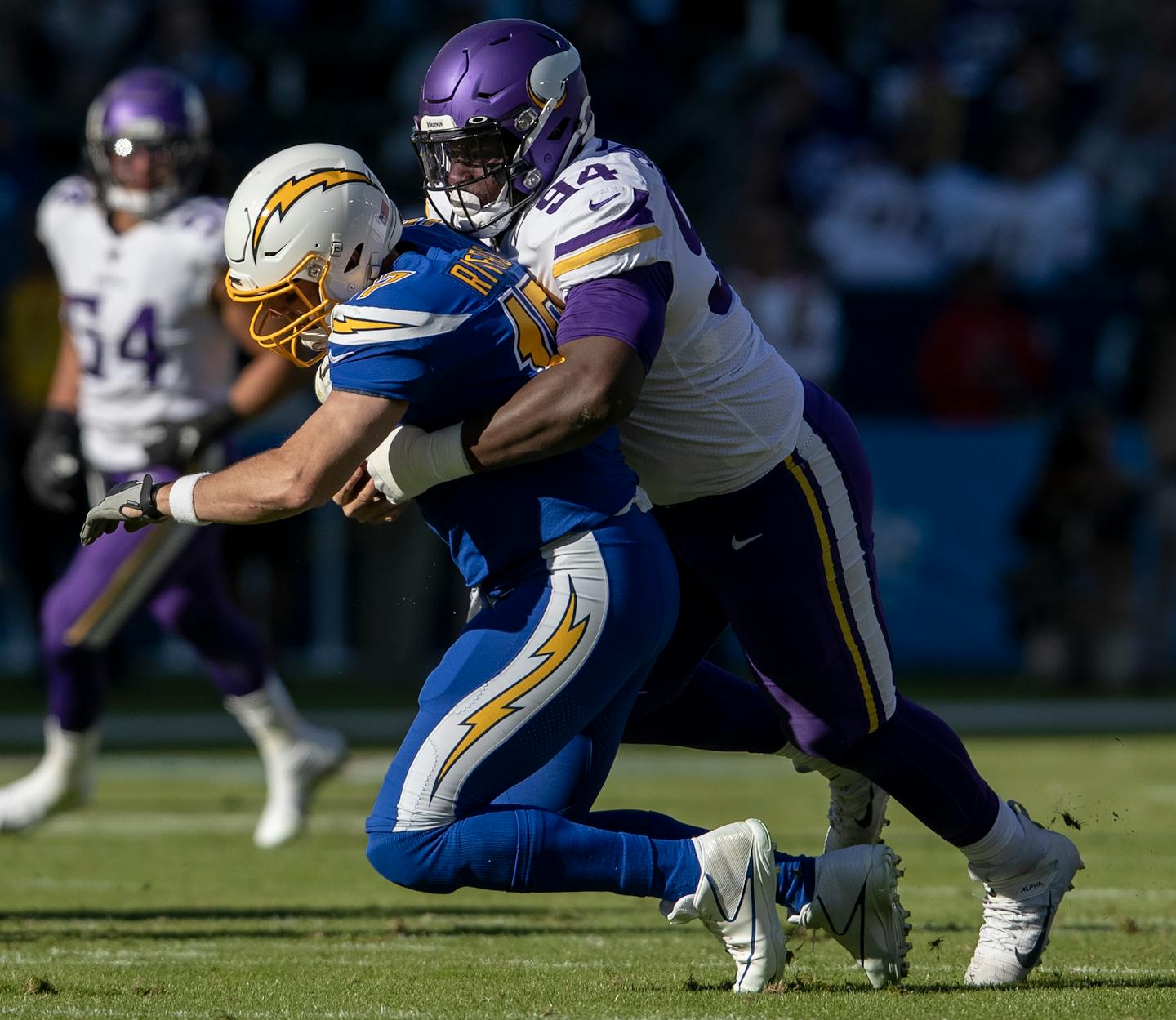 Jaleel Johnson sacked Los Angeles Chargers quarterback Philip Rivers in the second quarter last December