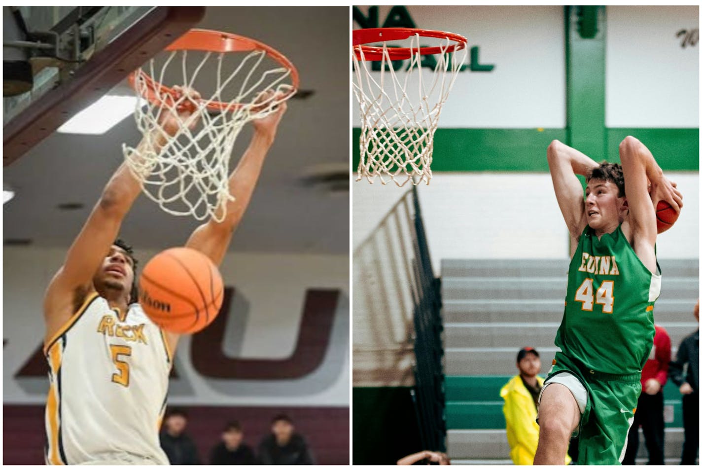 Senior Daniel Freitag of Breck and ninth-grader Vinny Cronin of Edina are thought to be the best young dunkers in Minnesota.