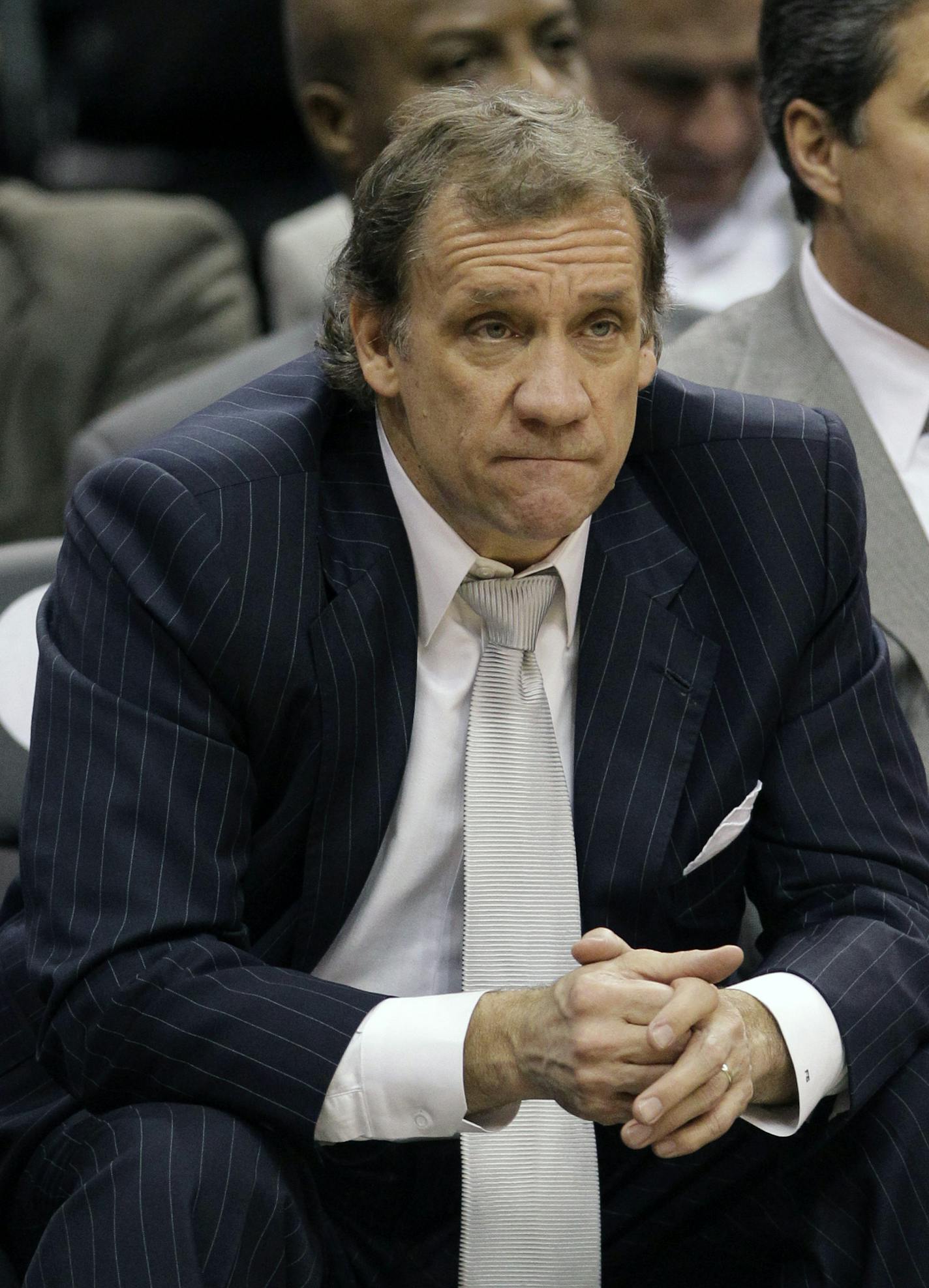 Washington Wizards coach Flip Saunders watches the final minutes of the Wizards' NBA basketball game against the Orlando Magic on Wednesday, Jan. 4, 2012, in Orlando, Fla. Orlando won 103-85. (AP Photo/John Raoux) ORG XMIT: DOA113