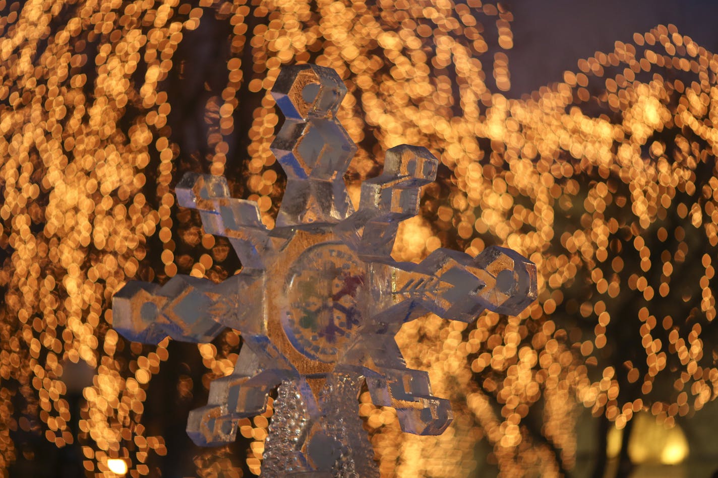 The Coolest Celebration on Earth lived up to its name when the 128th St. Paul Winter Carnival kicked off Thursday night, January 23, 2014 with the Moon Glow Parade that ended in Rice Park in downtown St. Paul. A snowflake carved from blocks of ice makes up part of a throne in Rice Park. ] JEFF WHEELER &#x201a;&#xc4;&#xa2; jeff.wheeler@startribune.com