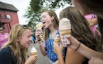 From left, Jayne Mapstone, Jane Sorenson, Mariah Husting and Greta Sorenson enjoyed frozen yogurt outside the Dairy Building