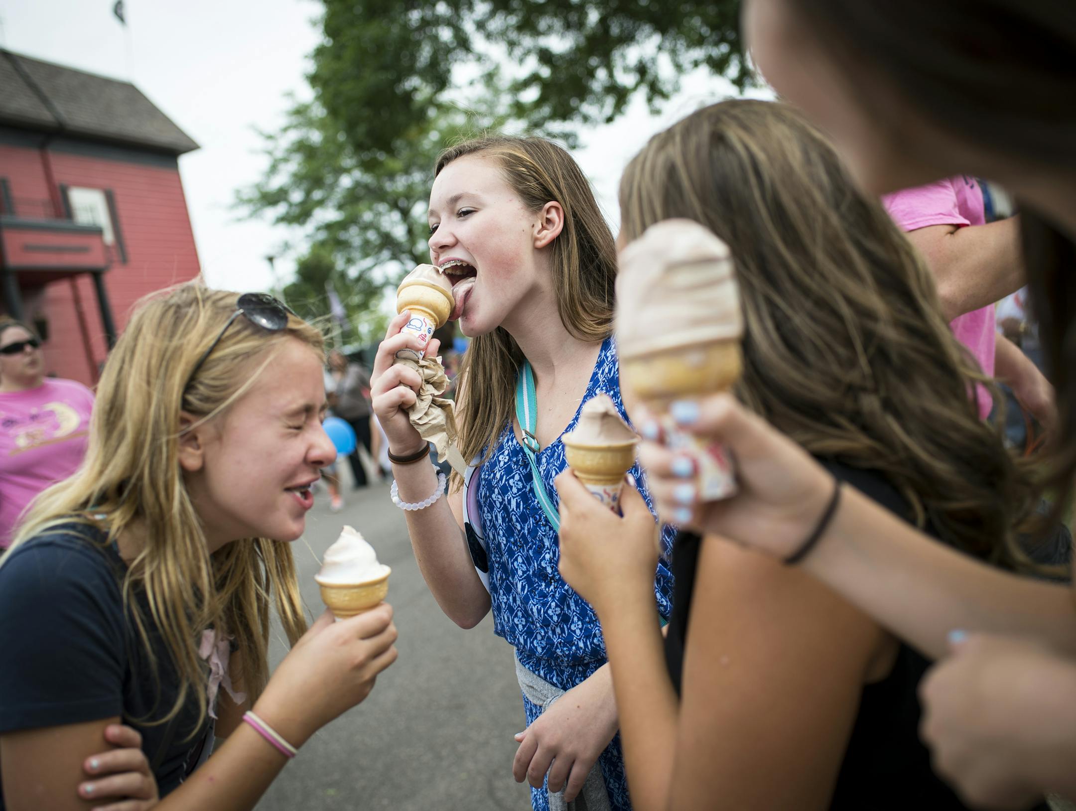 From left, Jayne Mapstone, Jane Sorenson, Mariah Husting and Greta Sorenson enjoyed frozen yogurt outside the Dairy Building