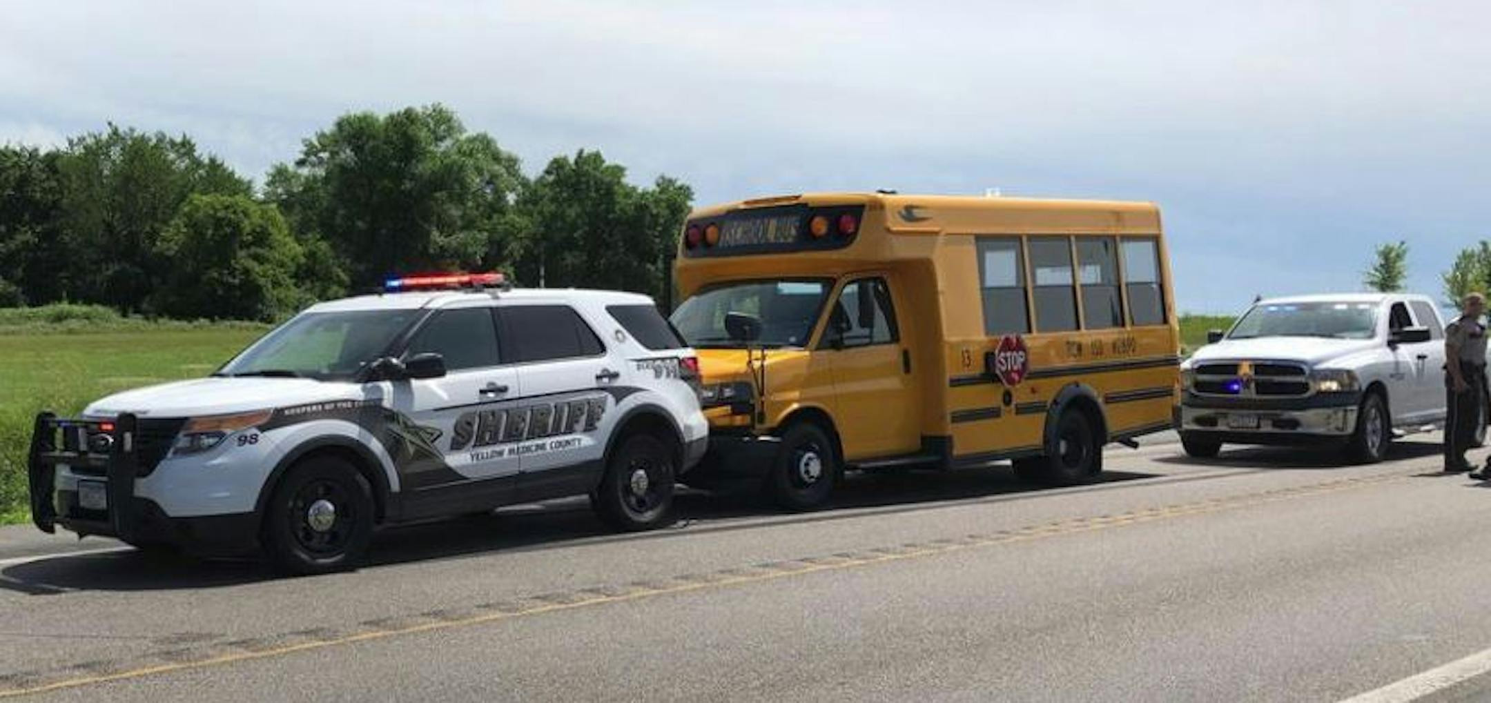 One pursuing deputy pulled his squad ahead of the bus and “performed a rolling road block,” a Sheriff’s Office statement read. Credit: Yellow Medicine County Sheriff's Office