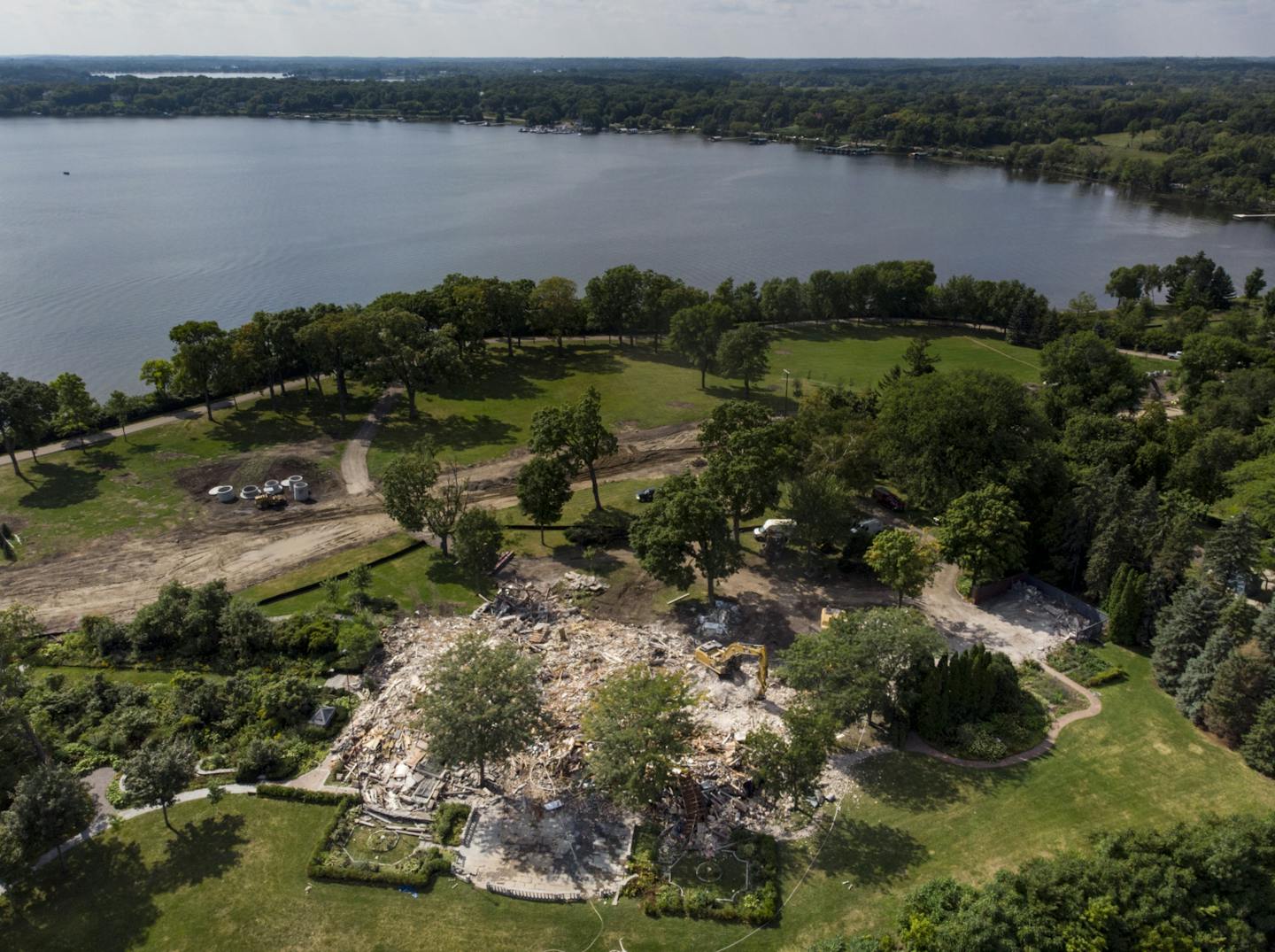 The demolished remains of the Pillsbury Mansion were photographed Wednesday, August 29, 2018 in Orono, Minn.