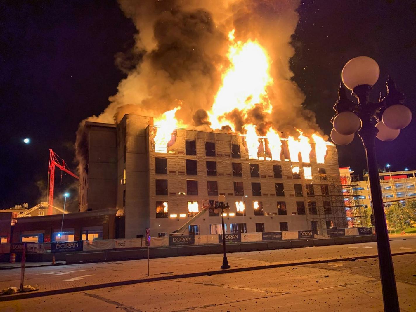 Flames were shooting high into the air and the glow could be seen for miles when firefighters arrived on the scene on W. 7th Street near 5th Street about 4:20 a.m.