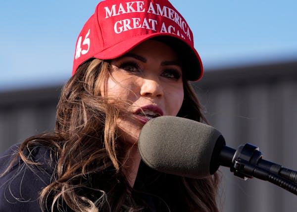 South Dakota Gov. Kristi Noem speaks at a campaign rally for Donald Trump on March 16 in Vandalia, Ohio.