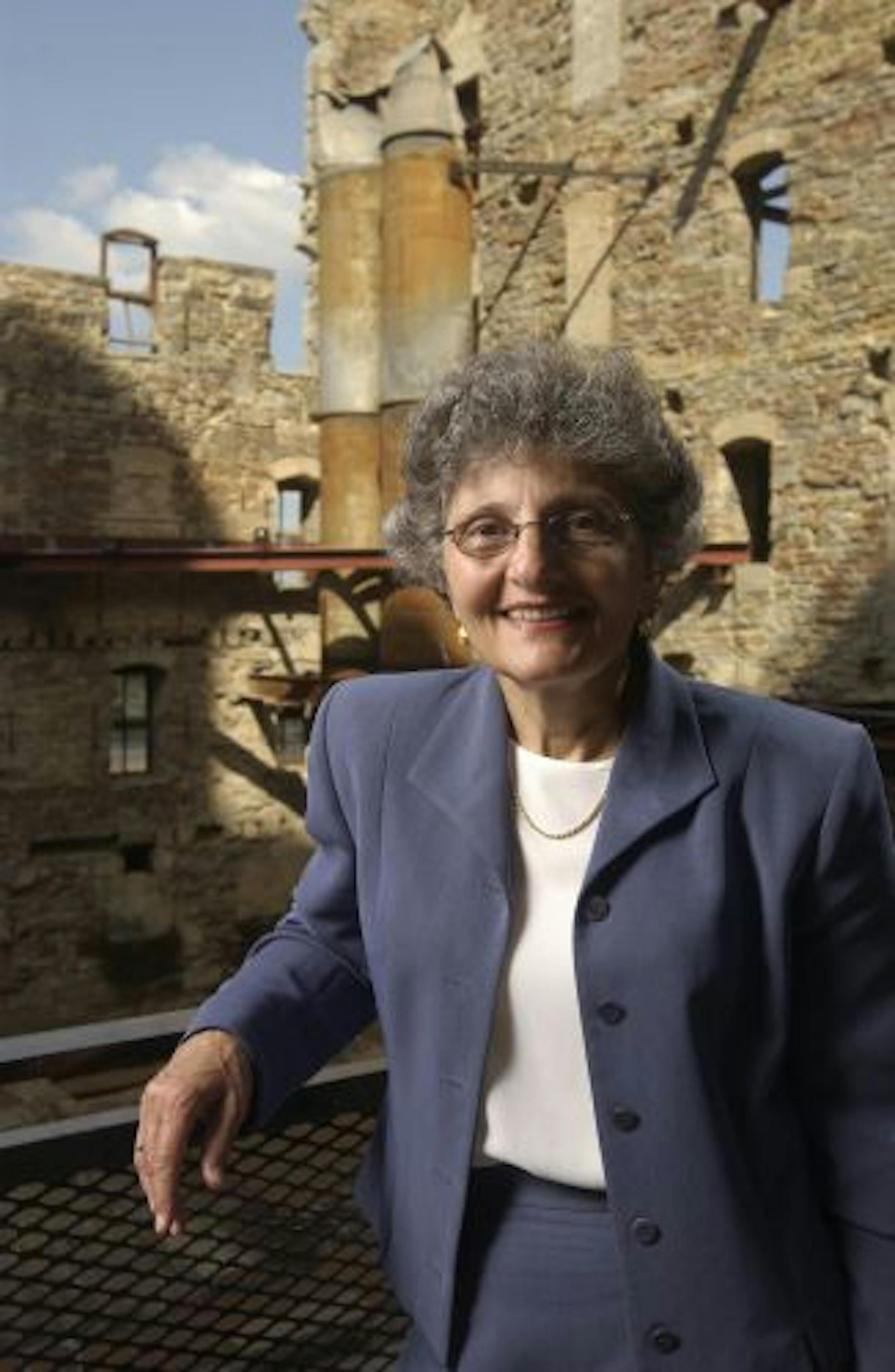 WEDNESDAY_08/13/03_Minneapolis - - - - - - Nina Archabal, head of the Minnesota Historical Society, at the Mill City Museum. Archibald convinced city officals to postpone demolition of the old mill walls following a fire there in 1991, until the could be structurally reinforced.