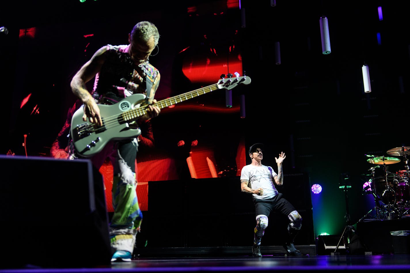 Red Hot Chili Peppers bassist, Flea, and vocalist Anthony Kiedis, performed Saturday night. ] (AARON LAVINSKY/STAR TRIBUNE) aaron.lavinsky@startribune.com The Red Hot Chili Peppers performed on Saturday, Jan. 21, 2017 at Target Center in Minneapolis, Minn.