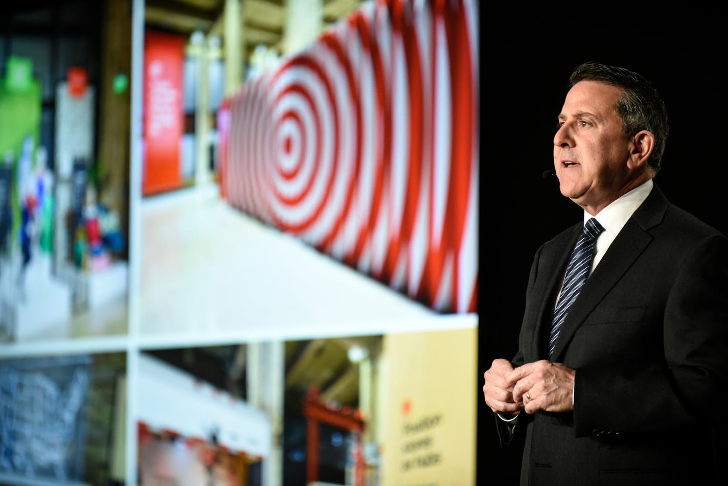 Target beat investor expectations with a 9% profit jump during the February-through-April quarter. File photo of CEO Brian Cornell speaking at its investors meeting in Minneapolis earlier this year.