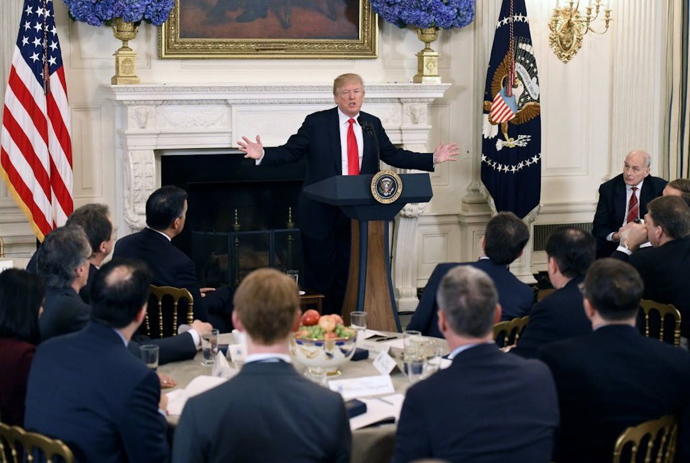 President Donald Trump speaks at the 2018 White House Business Session with the nation's governors on Monday, February 26, 2018 in the State Dinning Room of the White House in Washington, D.C.