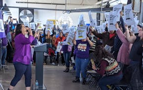 Iris Altamirano, president of SEIU Local 26, addressed hundreds of janitors and security officers at a packed union hall Saturday as they voted unanim