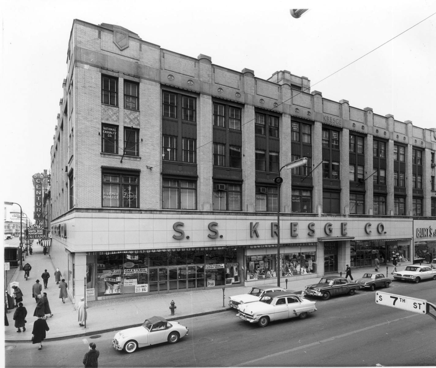 S.S. Kresge Co. building, Seventh Street and Nicollet Avenue, in Minneapolis // from the Minneapolis - Buildings - Central Loop folder of the 1960 Minneapolis Special Survey Drawer // Photo by Minneapolis Star and Tribune staff photographer Roy Swan, April 1960.