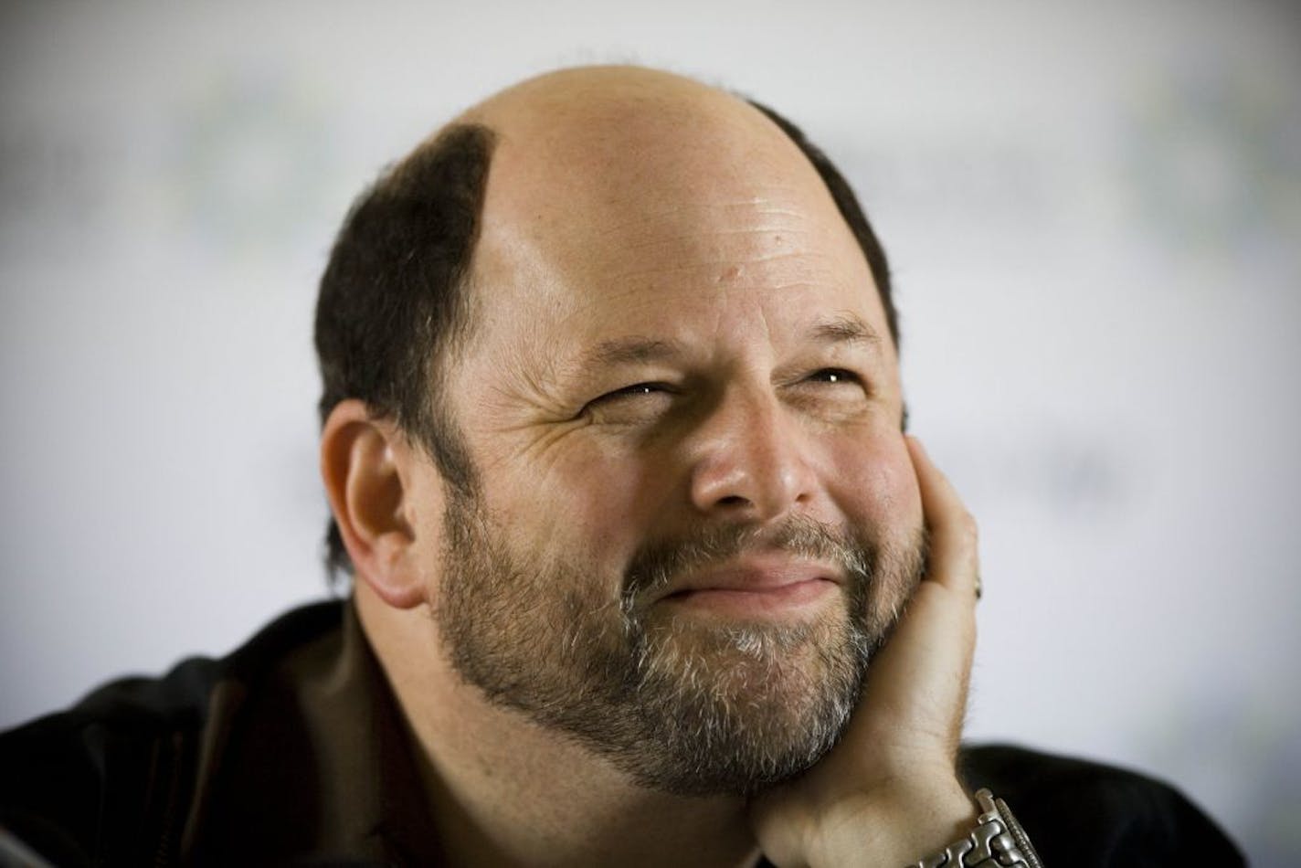 U.S. actor Jason Alexander smiles during a press conference at a hotel in east Jerusalem, Wednesday, June 24, 2009. Alexander was a creator of Imagine 2018, a project that made short films out of Israeli and Palestinian high school students' stories about what the world would be like 10 years on if Israelis and their Arab neighbors make peace. Alexander said humor might help Israelis and Palestinians explore their similarities.