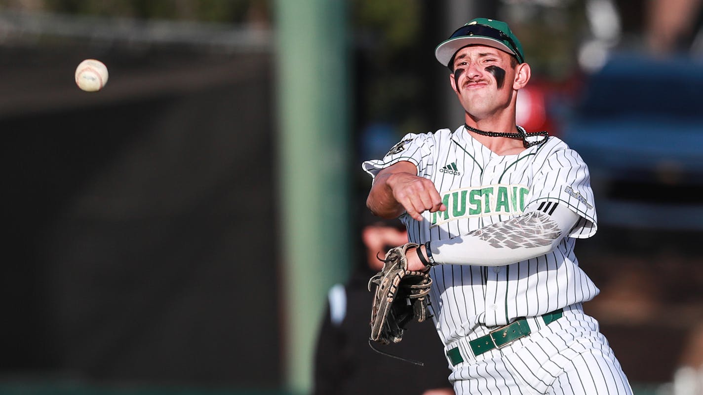 Cal Poly shortstop Brooks Lee on April 1, 2022, in San Luis Obispo, Calif. The Twins drafted Lee No. 8 overall in the 2022 MLB draft. (Owen Main, Cal Poly athletics)