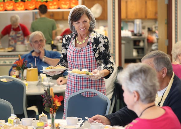 Shelley Johnson served lunch to seniors at the Blaine Senior Center, Thursday, October 13, 2016 in Blaine, MN. Voters will decide on the November ball