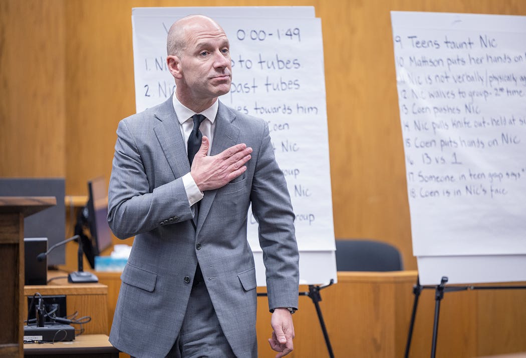 Nicolae Miu’s defense attorney Corey Chirafisi presents his closing statements to the jury during the Nicolae Miu trial at the St. Croix County Circuit Court in Hudson, Wis., on Wednesday.