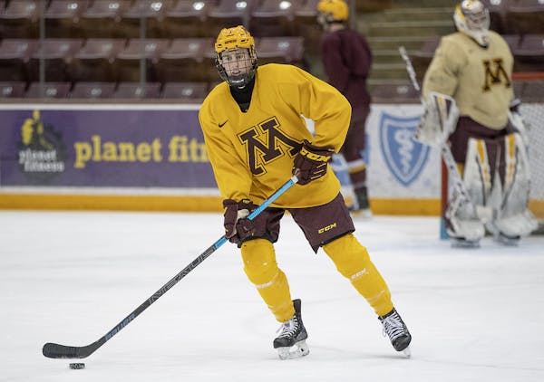 University of Minnesota forward Sammy Walker practiced at 3M Arena at Mariucci, Tuesday, February 25, 2020 in Minneapolis, MN. ] ELIZABETH FLORES • 