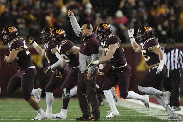 Gophers coach P.J. Fleck and his players reacted during last season's win over Nebraska.