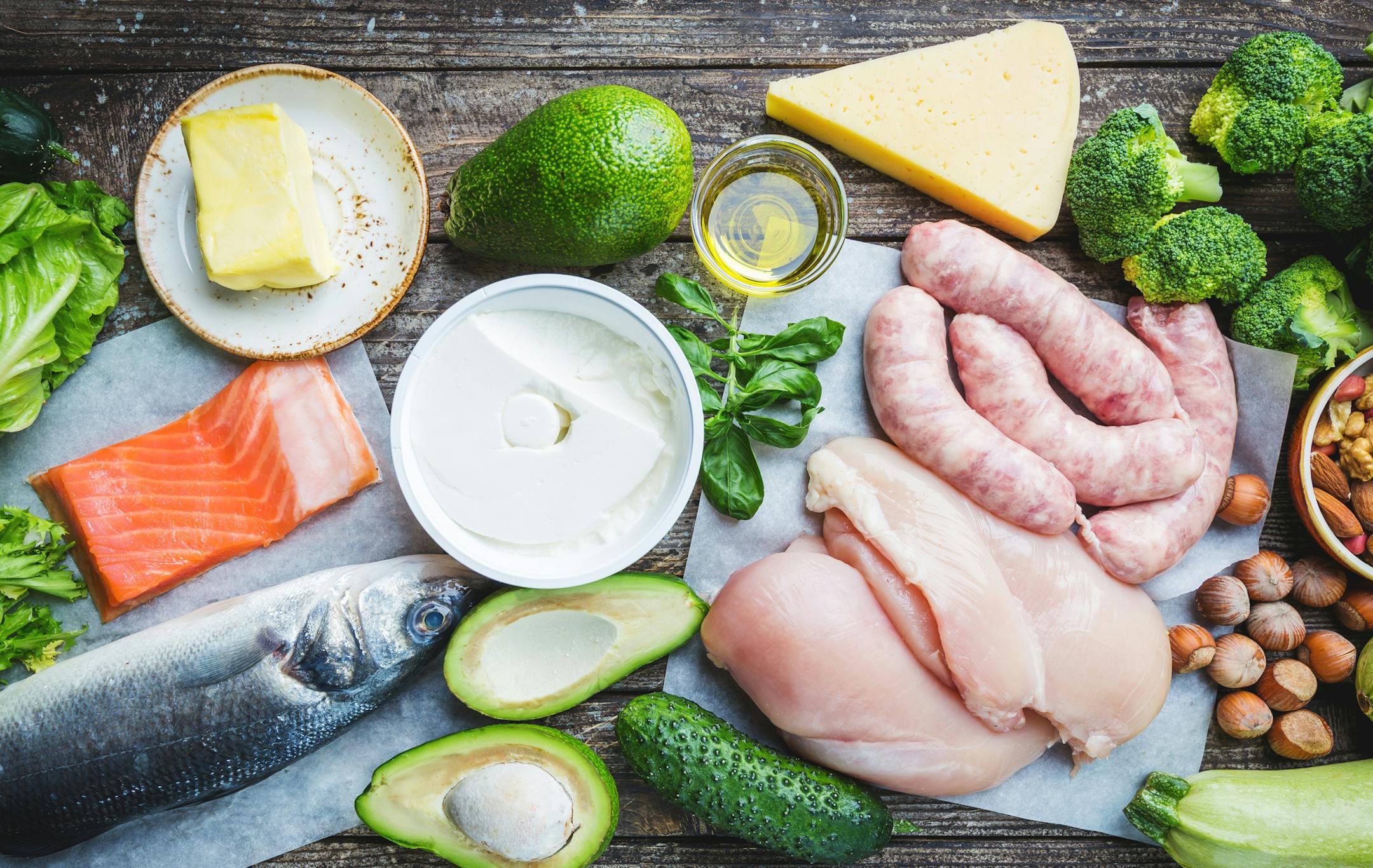 Healthy low carbs products. Ketogenic diet concept. Top view