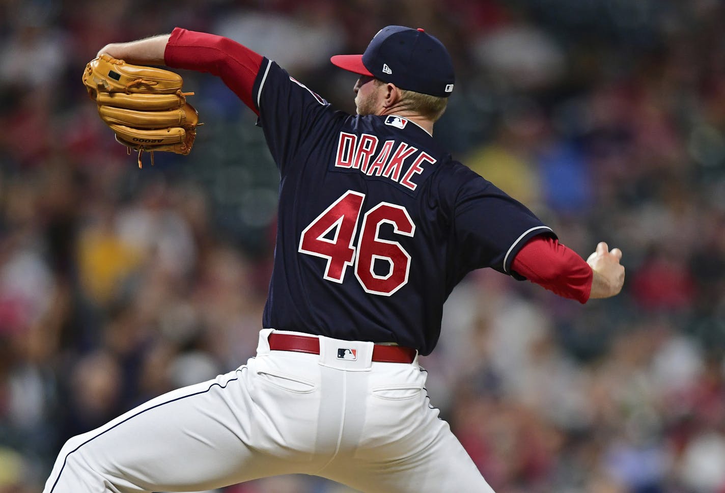 Cleveland Indians relief pitcher Oliver Drake delivers in the ninth inning of a baseball game against the Houston Astros, Friday, May 25, 2018, in Cleveland. The Astros won 11-2. (AP Photo/David Dermer)