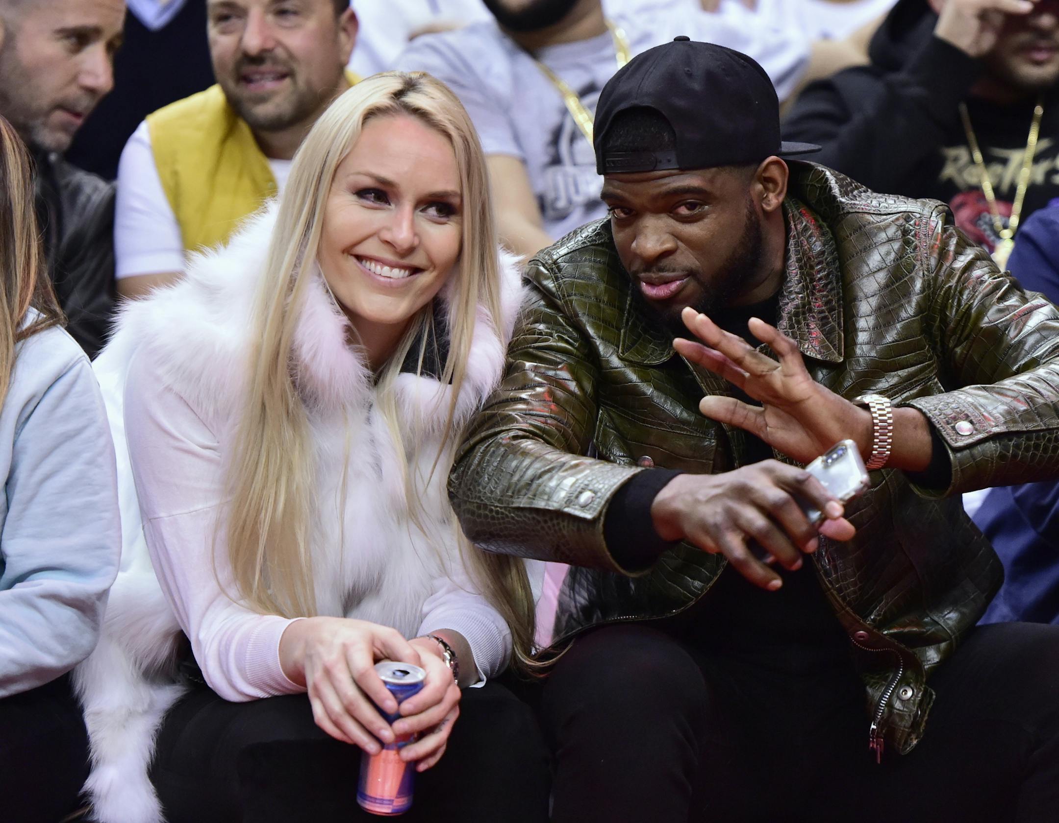 Lindsey Vonn and P.K. Subban, shown at an NBA playoff game in Toronto in April, announced their engagement on Friday.