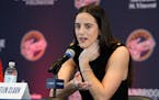 Indiana Fever's Caitlin Clark  talks during a press conference on Wednesday.
