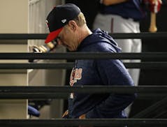 Minnesota Twins manager Paul Molitor leaves the dugout after being ejected during the sixth inning of the team's baseball game against the Chicago Whi