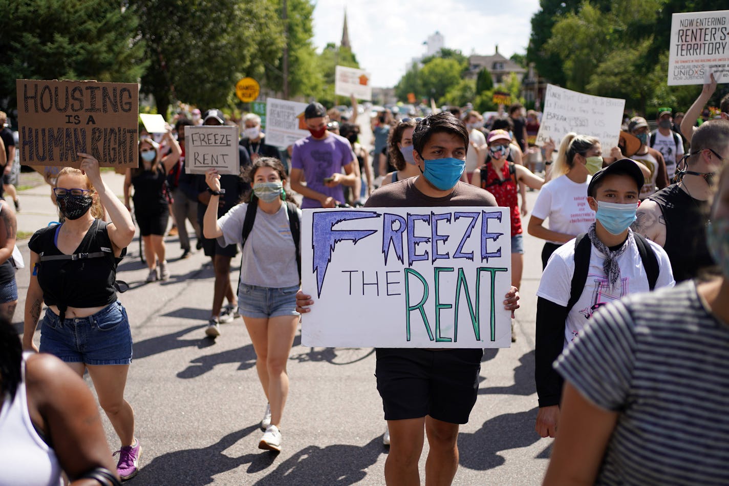 Renters and community members organized by Inquilinxs Unidxs Por Justicia (United Renters For Justice) marched Aug. 1 in Minneapolis.