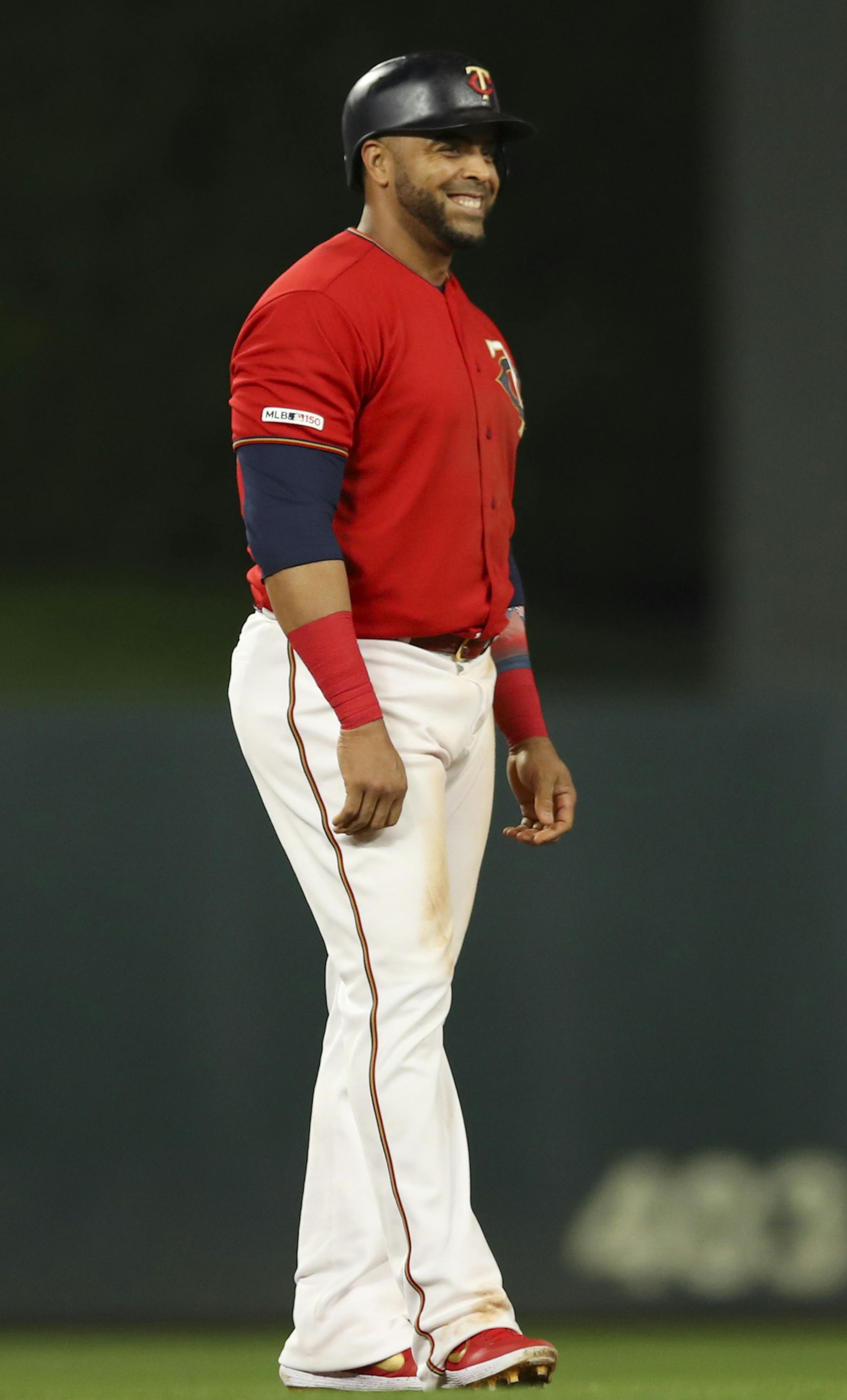 Minnesota Twins designated hitter Nelson Cruz smiled towards the dugout after his first of two doubles in the eighth inning. ] JEFF WHEELER &#x2022; jeff.wheeler@startribune.com The Minnesota Twins beat the Chicago White Sox 14-4 in an MLB baseball game Tuesday night, August 20, 2019 at Target Field in Minneapolis.