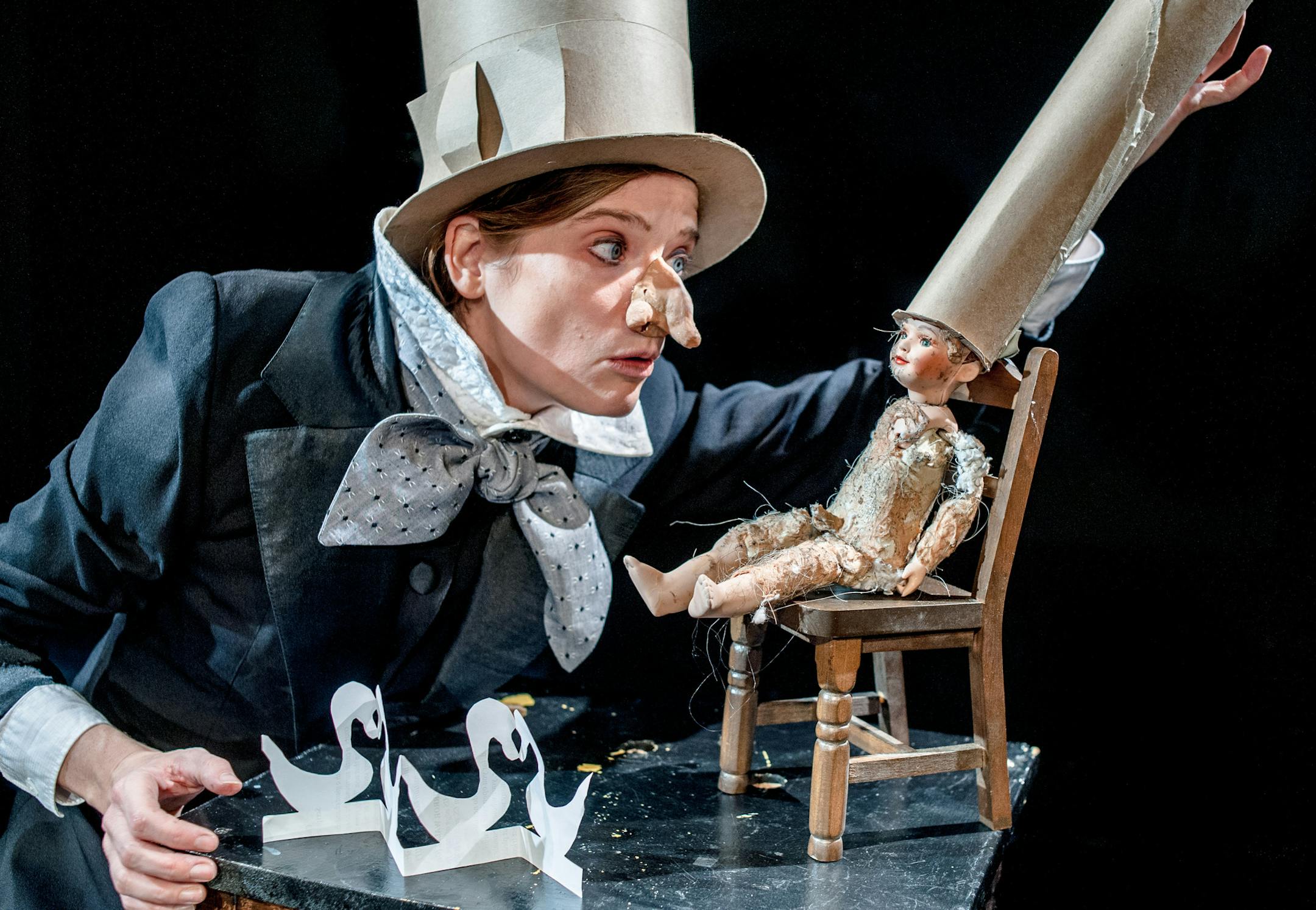 Kimberly Richardson in “The Clumsy Man,” a new creation by Michael Sommers at Open Eye Figure Theatre.