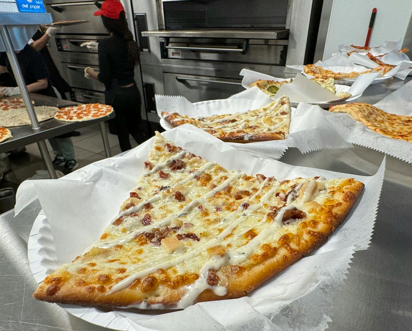 Slices of pizza in Slice Brothers Pizza's new space in downtown St. Paul.