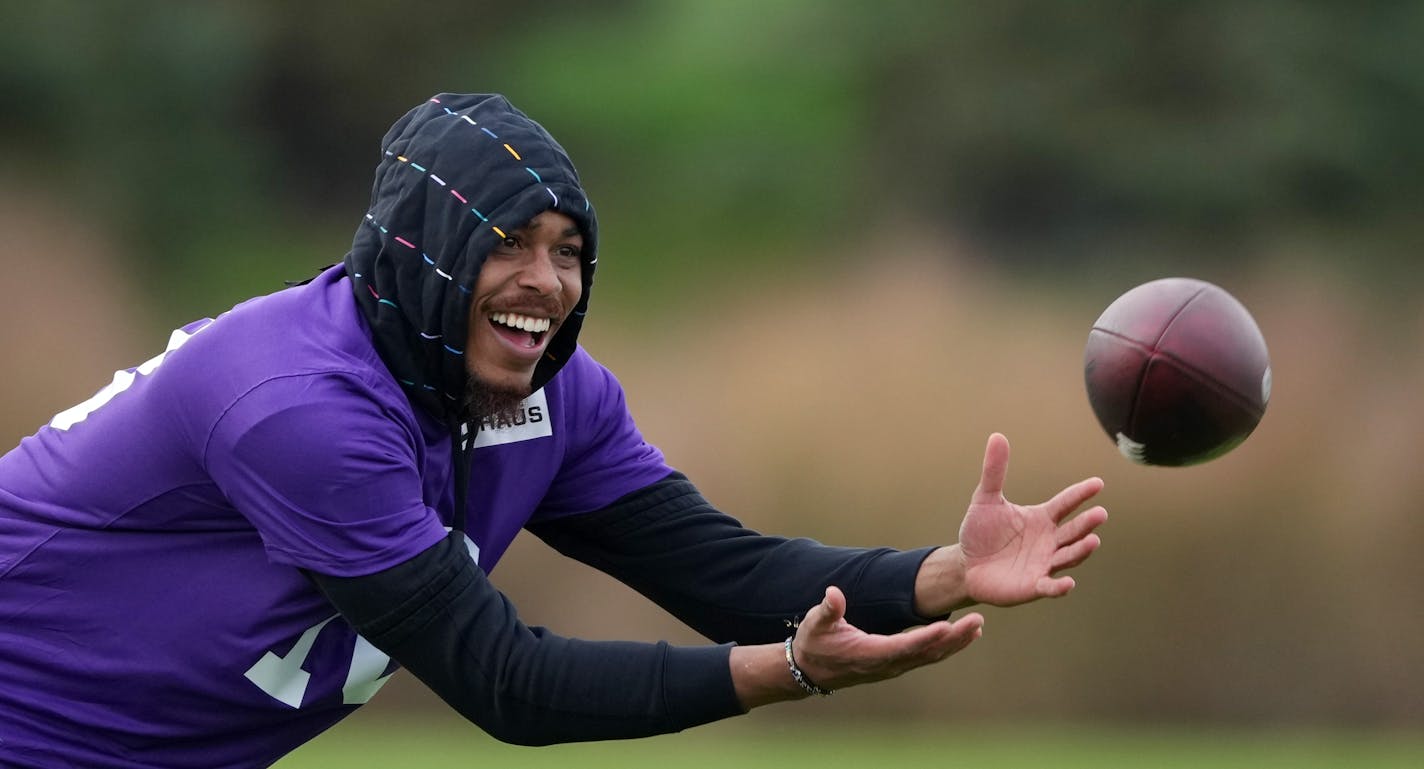 Vikings wide receiver Justin Jefferson warmed up before practice Nov. 8 at the TCO Performance Center in Eagan.