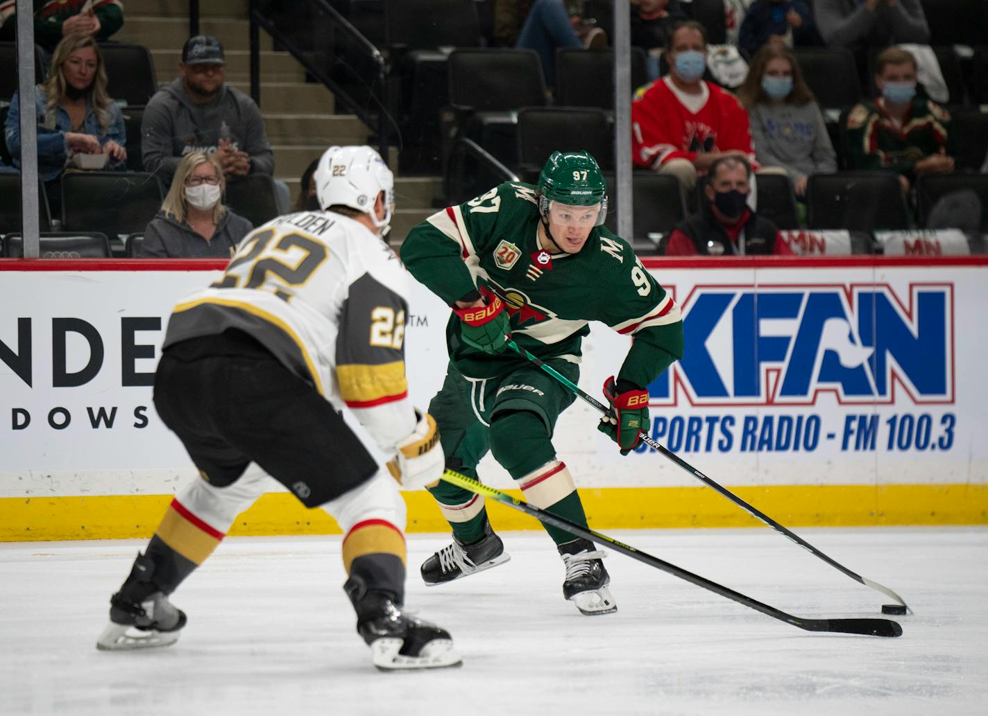 Wild left wing Kirill Kaprizov made a move around Vegas defenseman Nick Holden in the second period Wednesday.